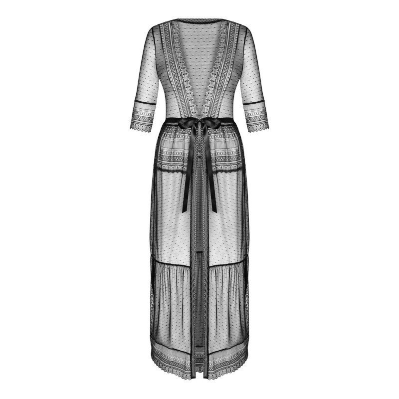 Peignoir long Estiqua noir à pois – Obsessive