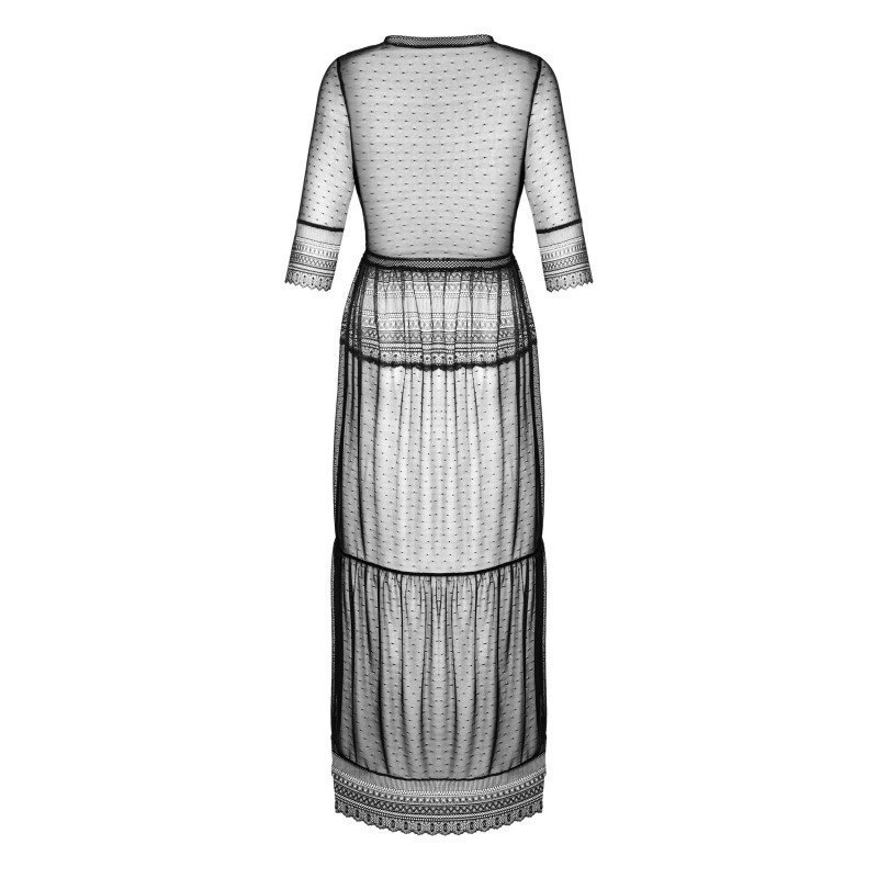 Peignoir long Estiqua noir à pois – Obsessive