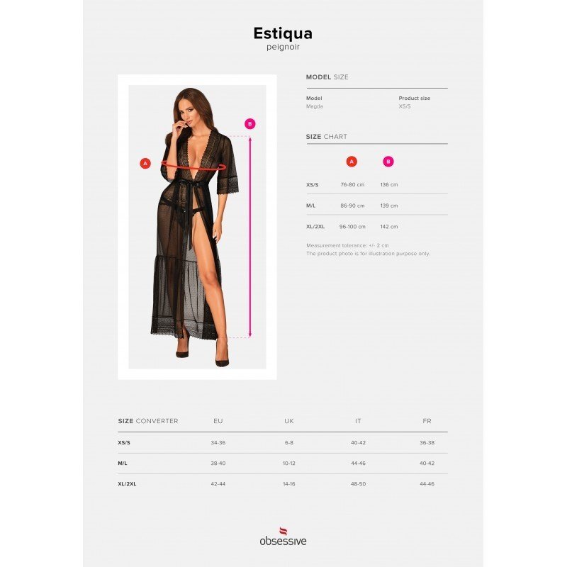 Peignoir long Estiqua noir à pois – Obsessive