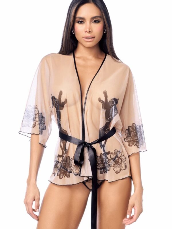 Peignoir sexy résille imprimée et string – Mapalé