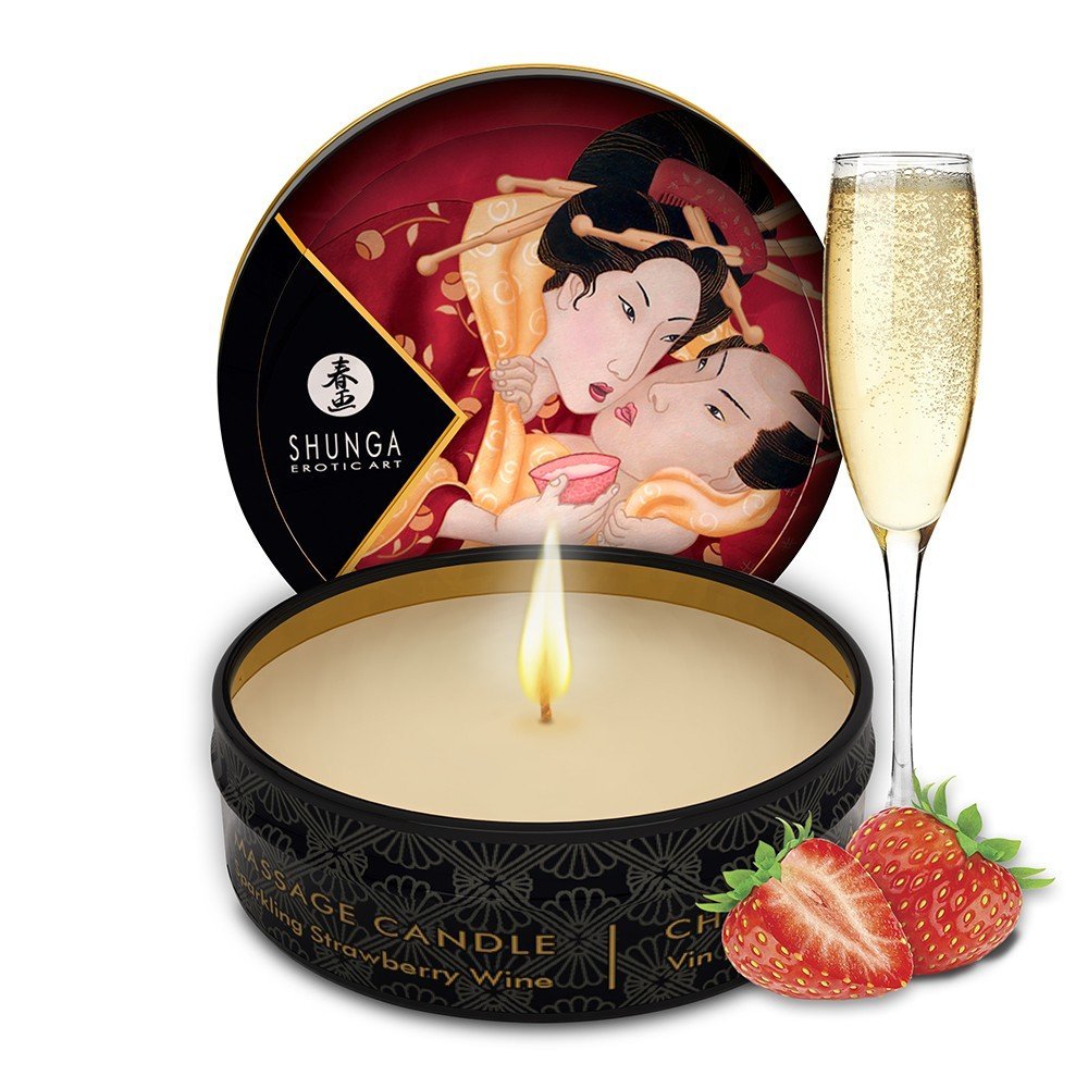 Petite bougie de massage fraise vin pétillant 30 ml