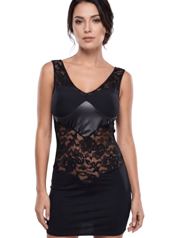 Robe cocktail sexy dentelle et wetlook