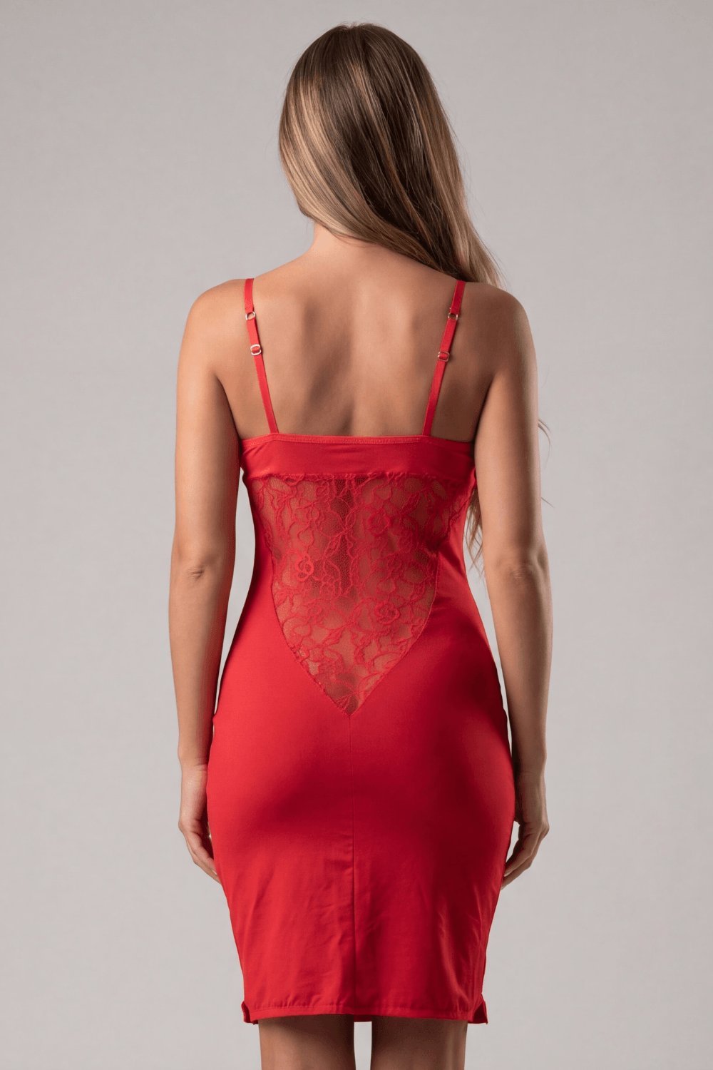 Robe décolleté V sexy rouge à fines bretelles