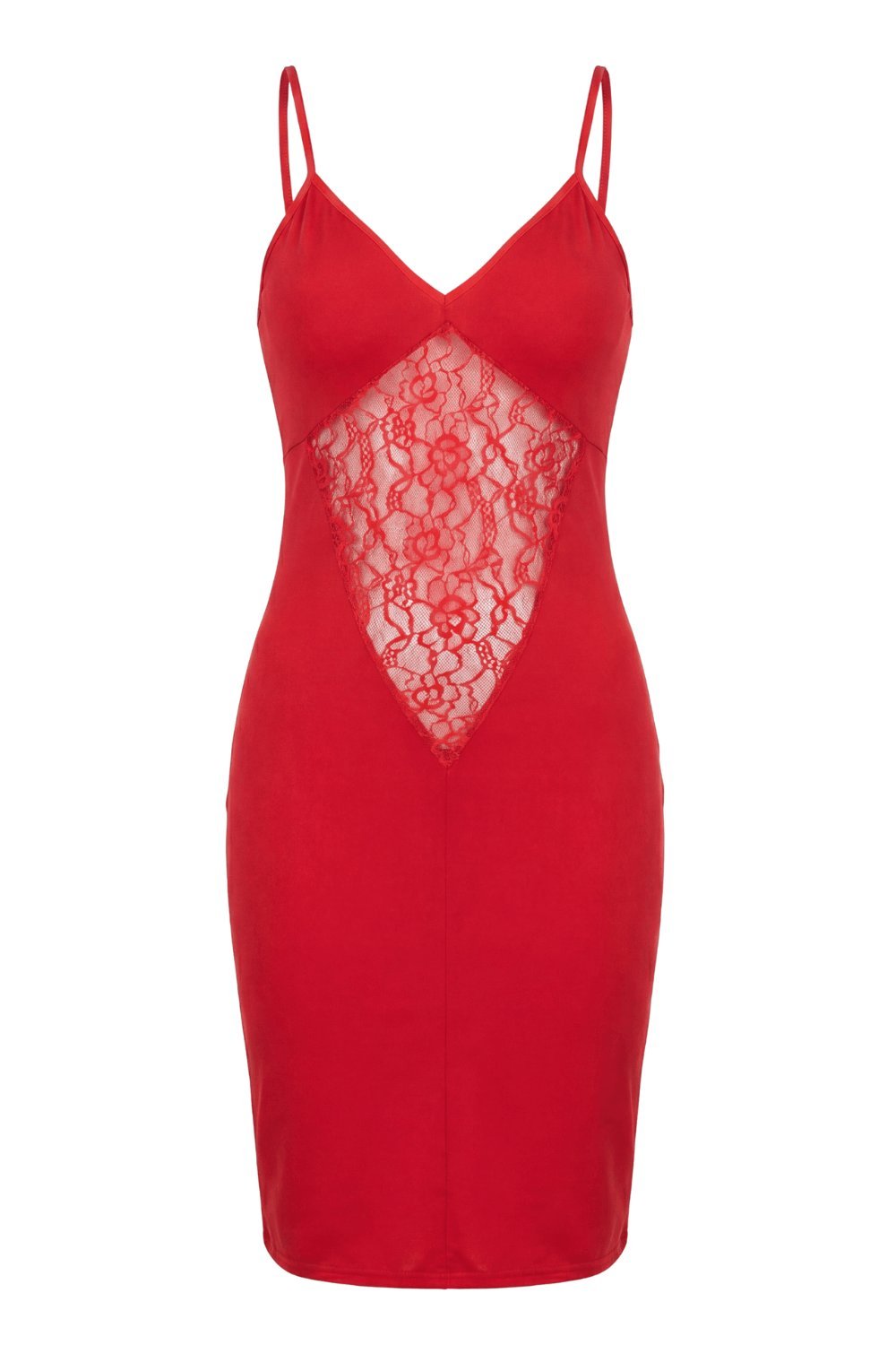 Robe décolleté V sexy rouge à fines bretelles