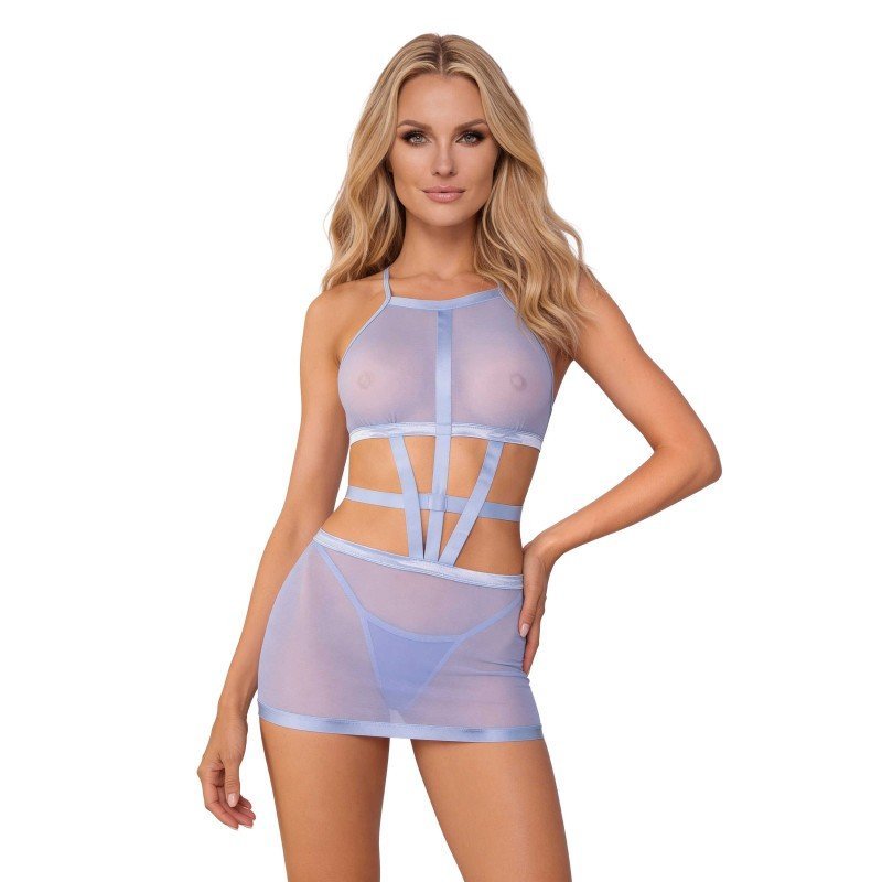 Robe sexy en filet bleu avec string