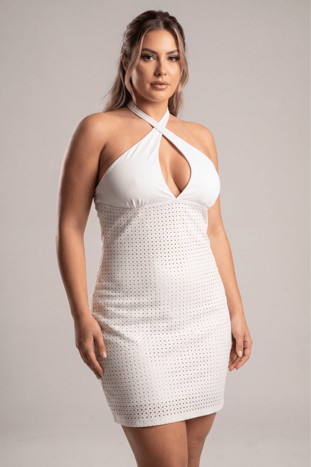 Robe sexy en simili cuir blanc dos nu