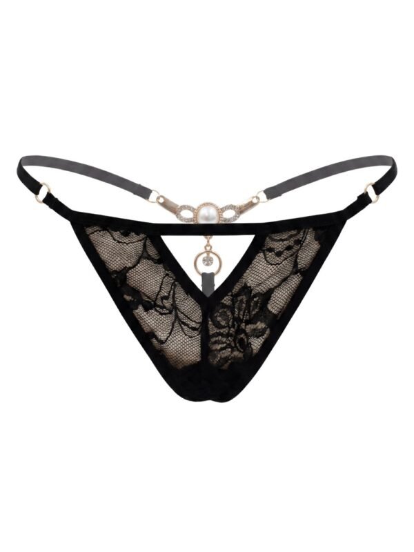 String noir sexy à bijou perle au dos