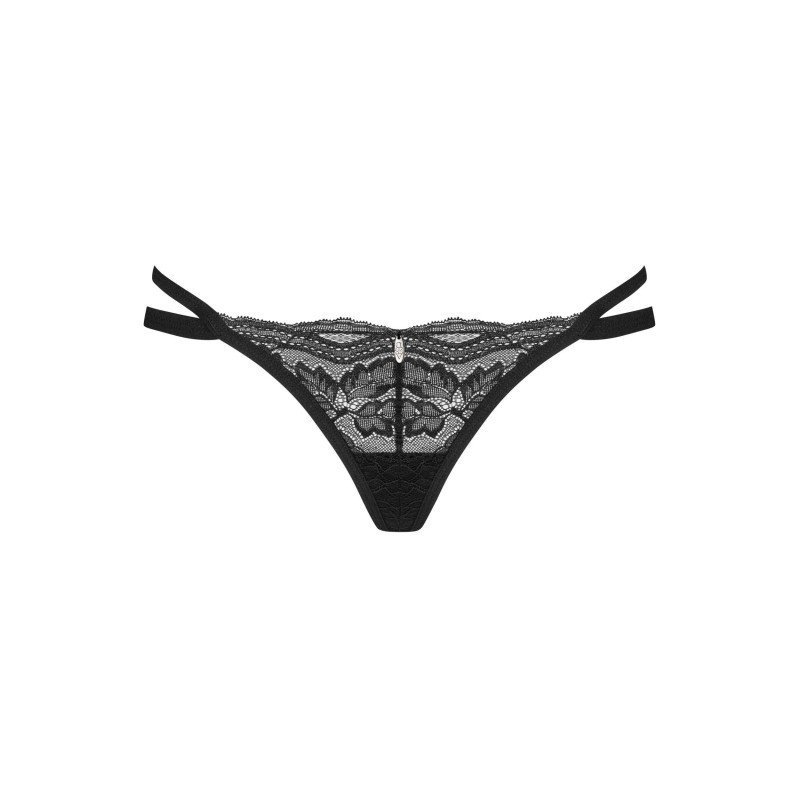 String noir sexy en dentelle à doubles bretelles