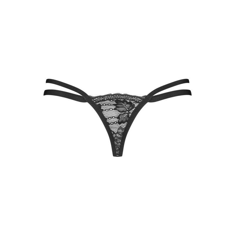 String noir sexy en dentelle à doubles bretelles
