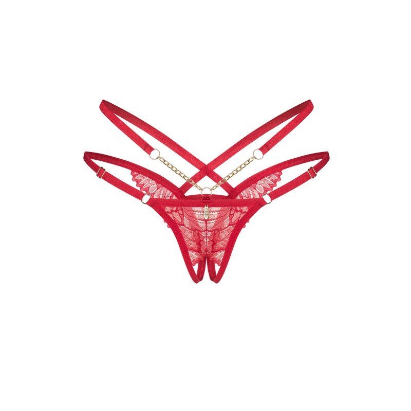 String ouvert rouge sexy à chaînes dorées