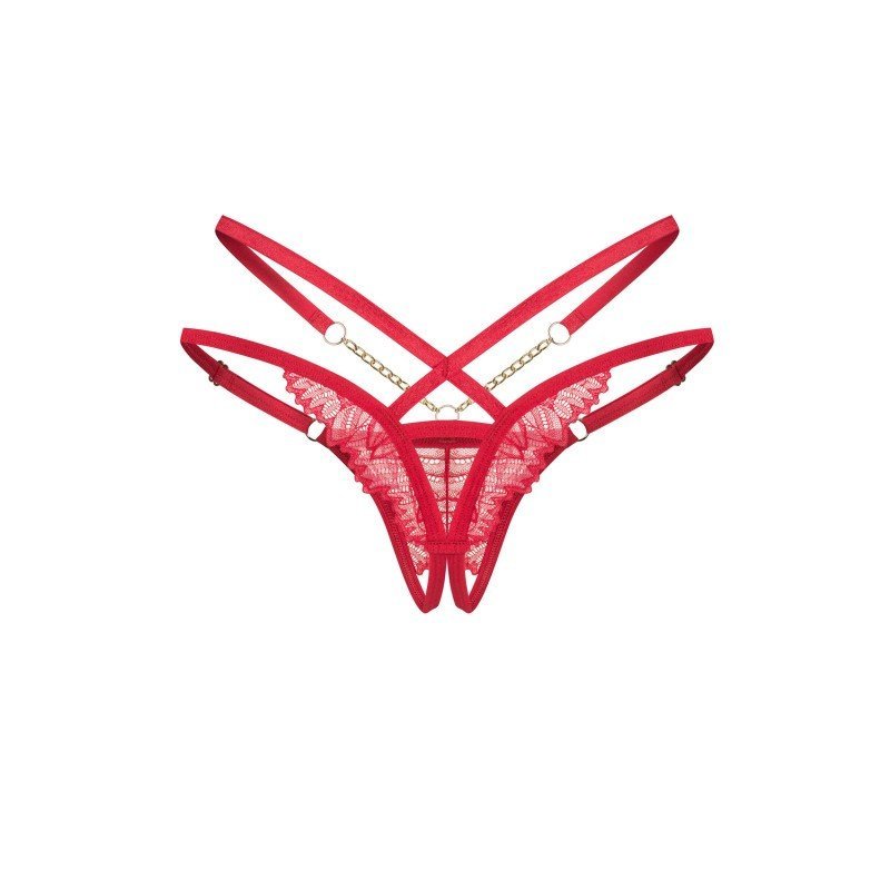 String ouvert rouge sexy à chaînes dorées