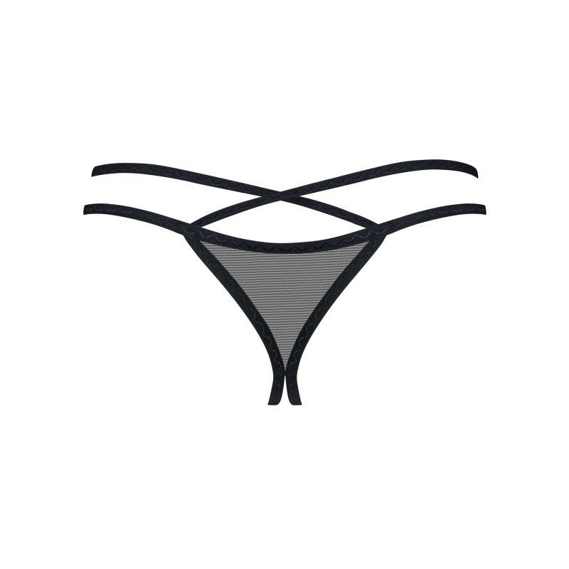 String ouvert sexy en tulle brodé de fleurs