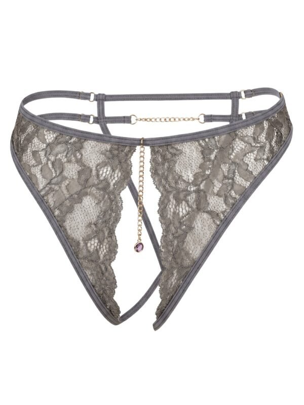 String ouvert sexy gris à chaîne dorée