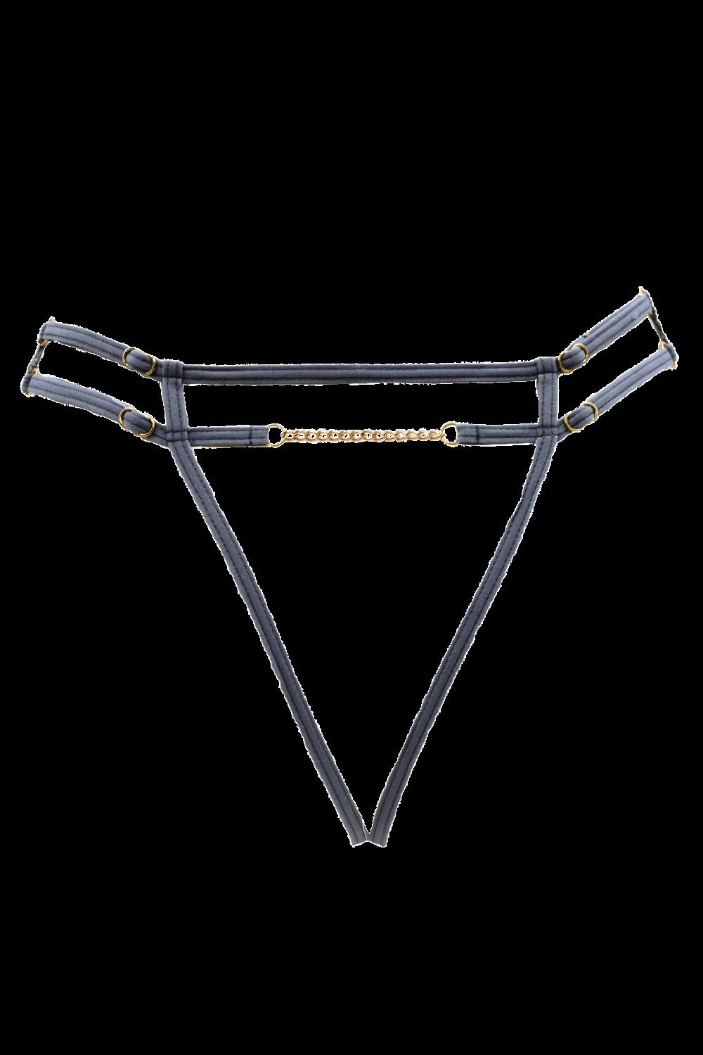 String ouvert sexy gris à chaîne dorée