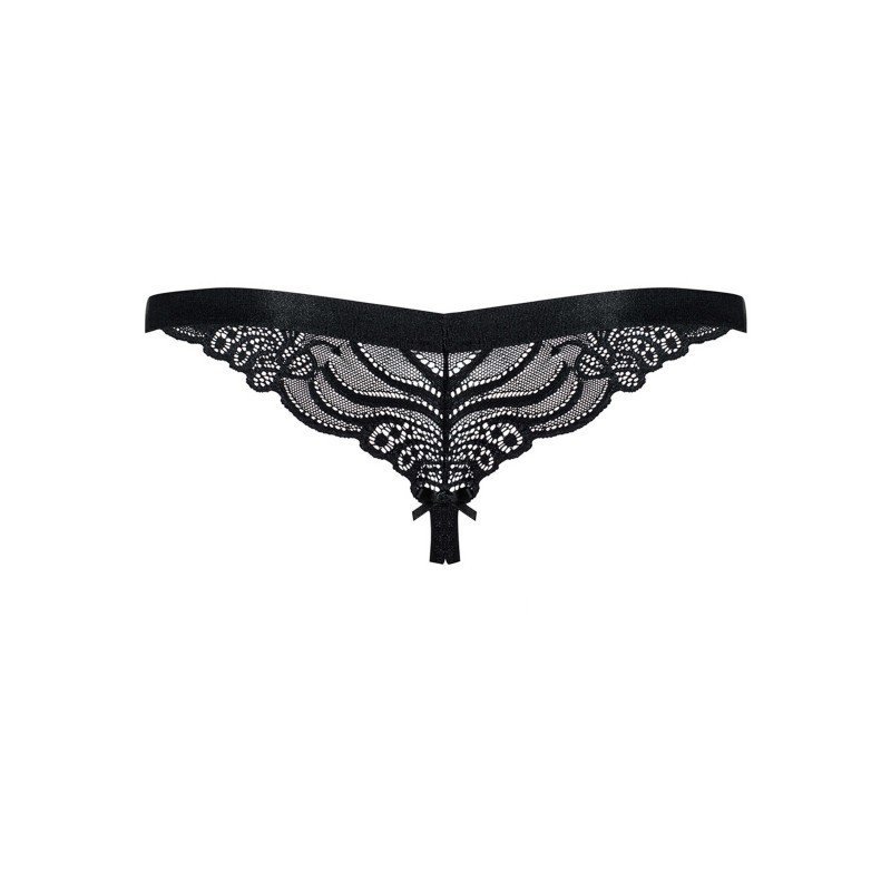 String ouvert sexy noir à fine sangle élastique