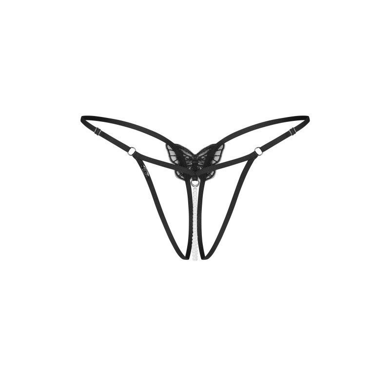 String ouvert sexy perles blanches et papillon