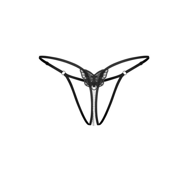 String ouvert sexy perles blanches et papillon