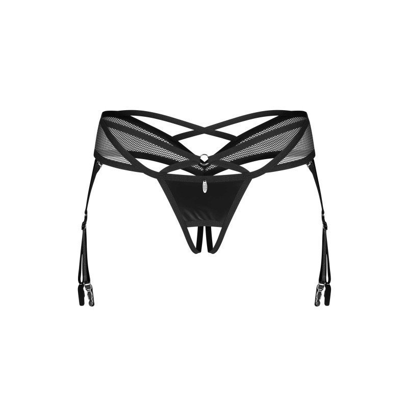 String ouvert sexy simili cuir à jarretelles