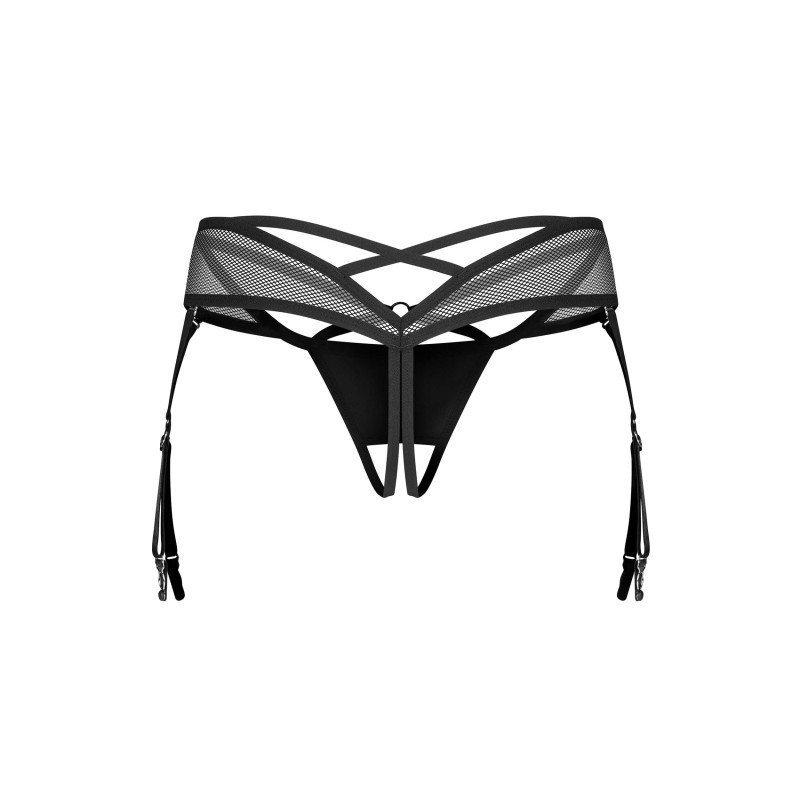String ouvert sexy simili cuir à jarretelles