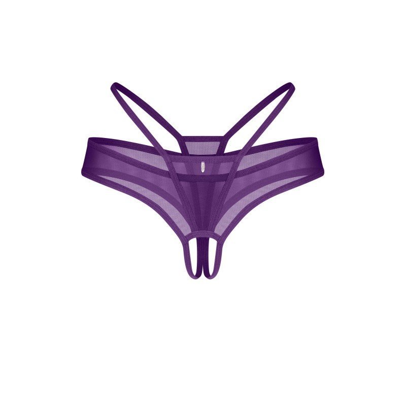 String ouvert sexy violet en maille transparente