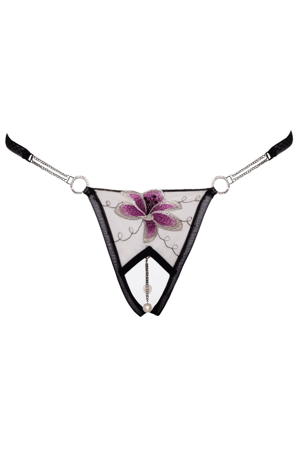 String ouvert tulle brodé, chaînes amovibles – Cottelli