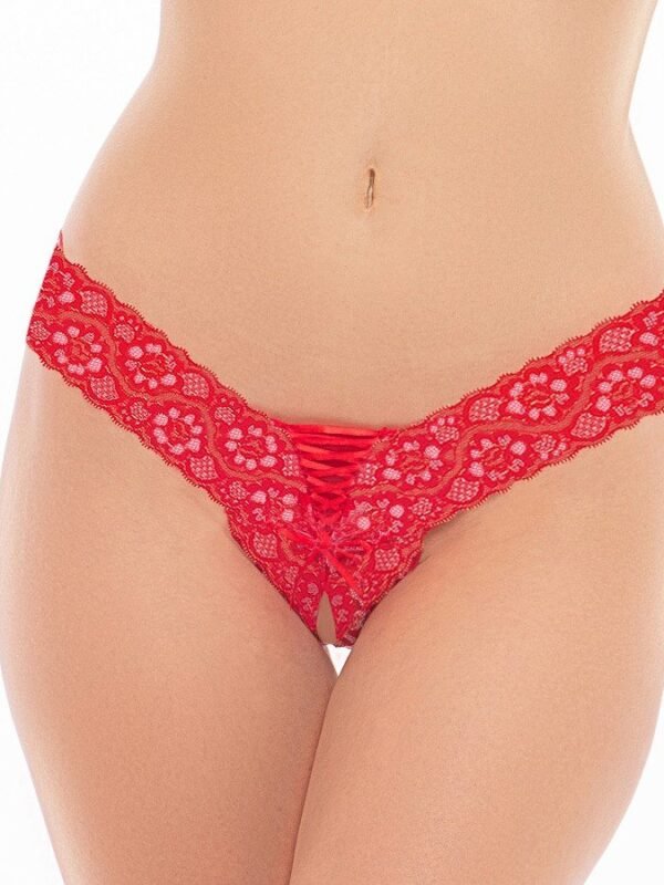String rouge sexy ouvert à laçage