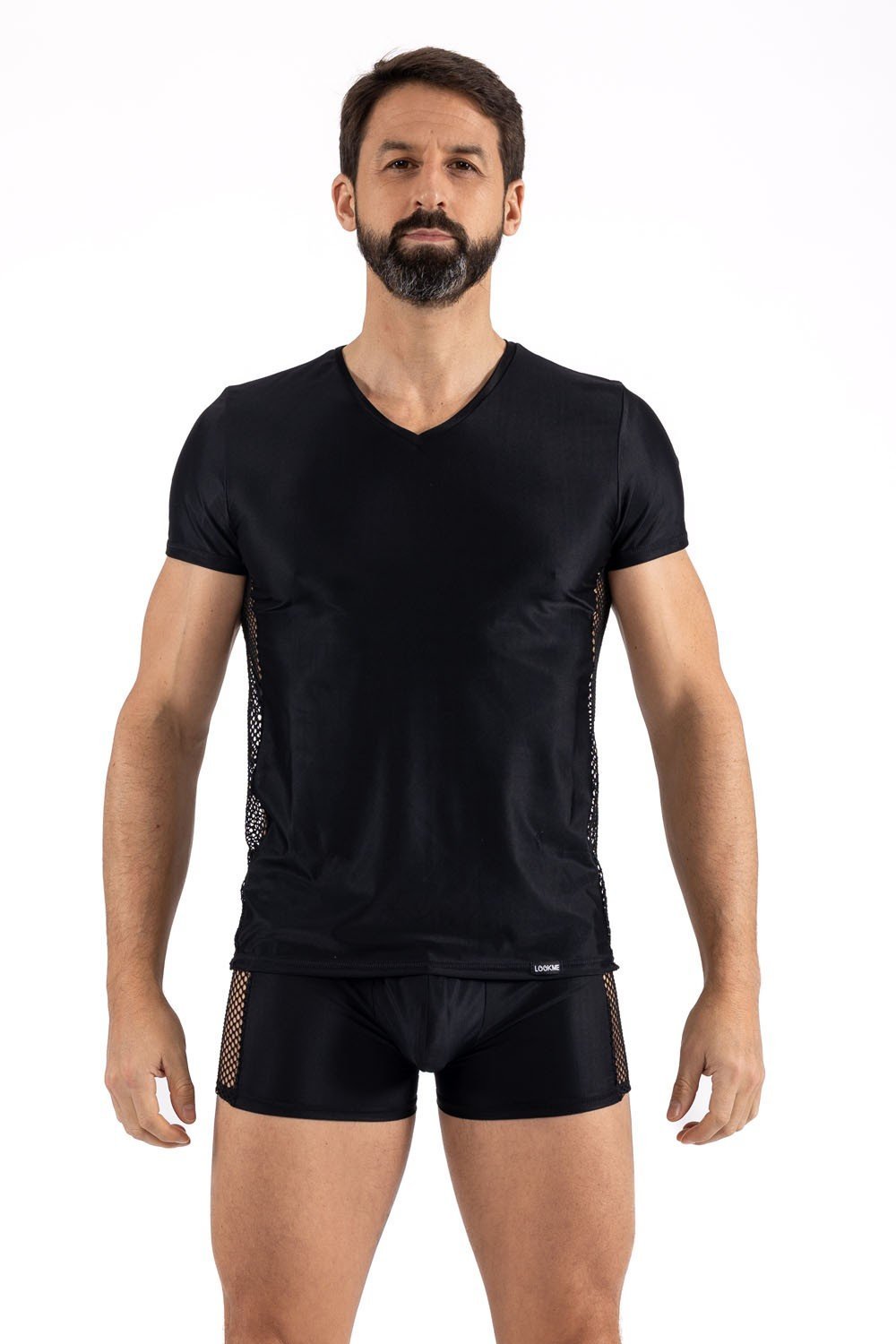 T-shirt homme sexy noir à côtés en résille