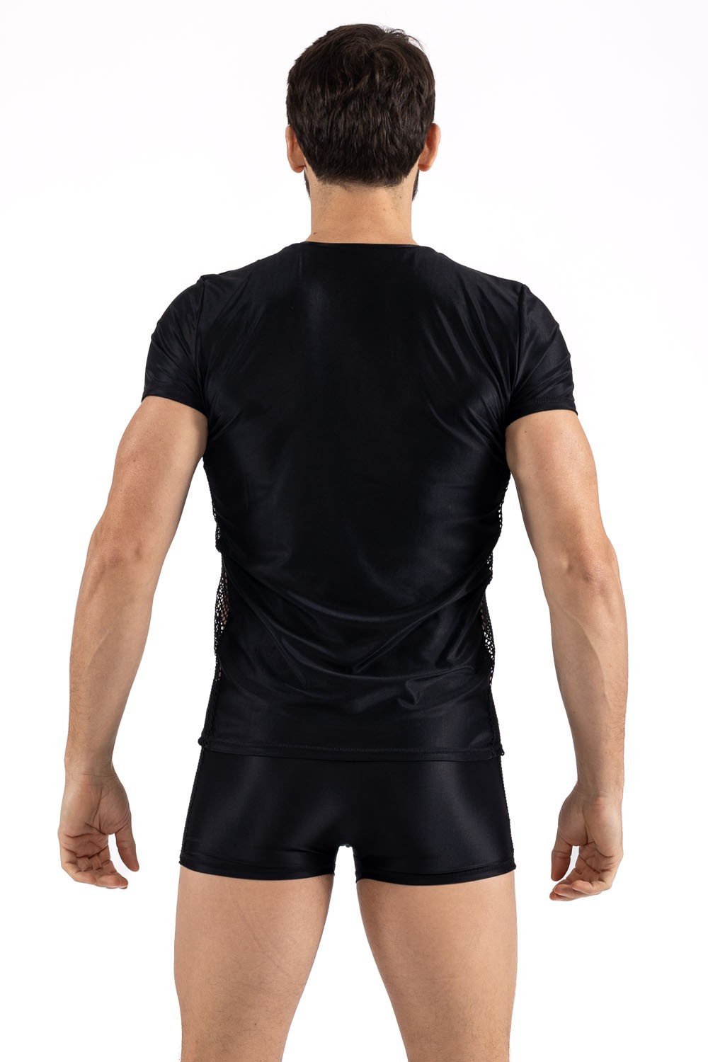T-shirt homme sexy noir à côtés en résille