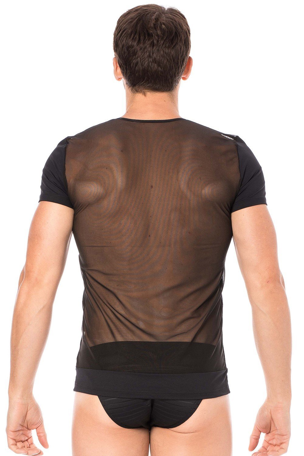 T-shirt homme sexy rayé transparent avec zip