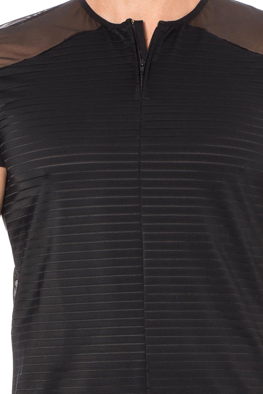 T-shirt homme sexy rayé transparent avec zip