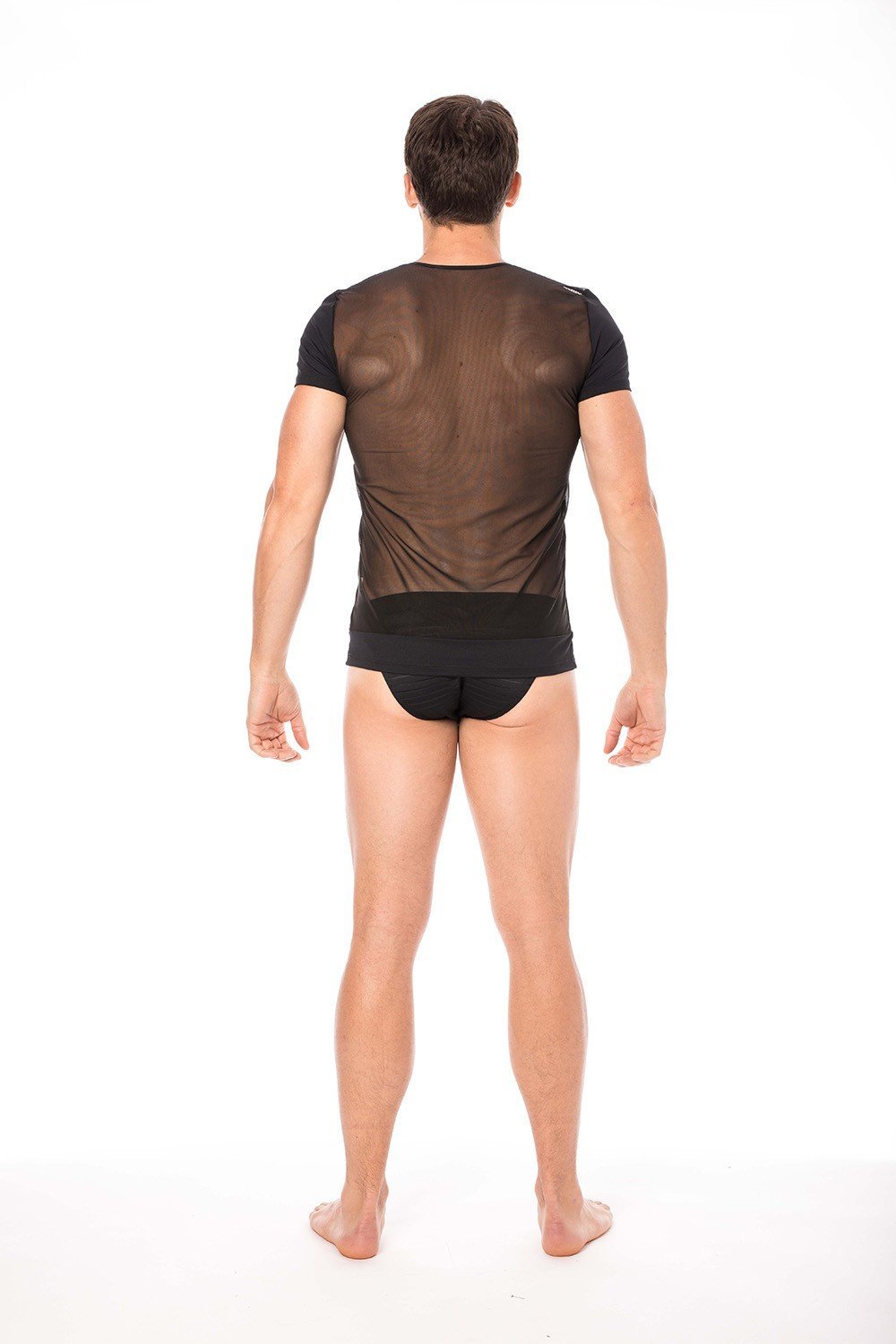 T-shirt homme sexy rayé transparent avec zip