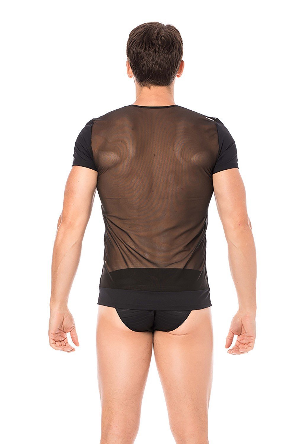 T-shirt homme sexy rayé transparent avec zip
