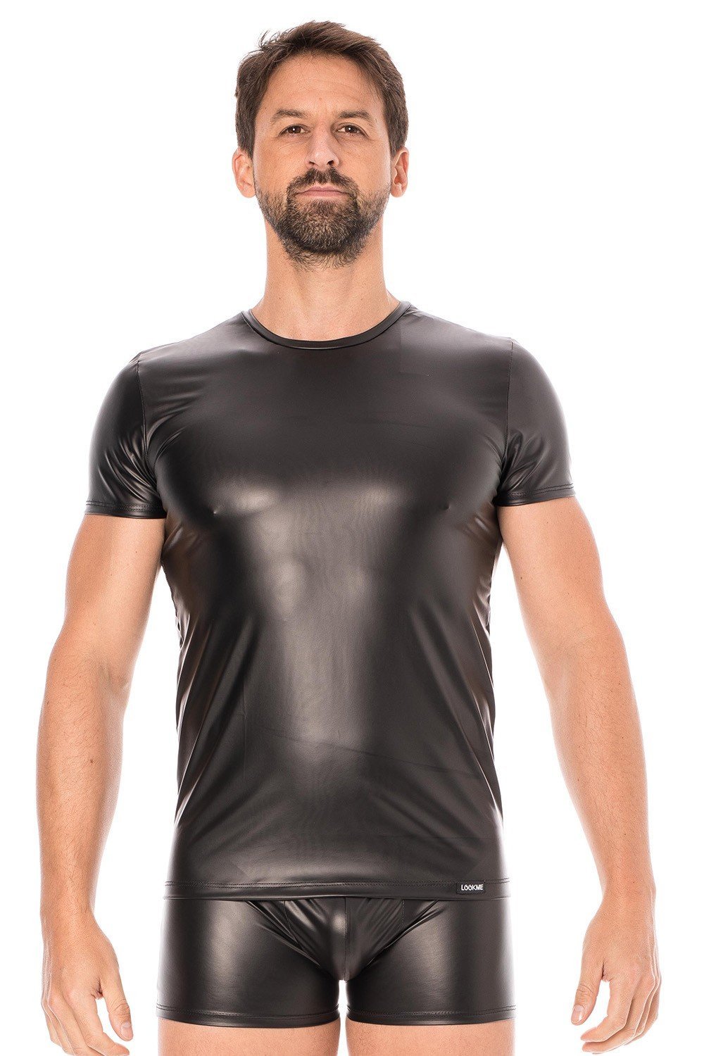 Tee-shirt sexy homme en simili cuir noir