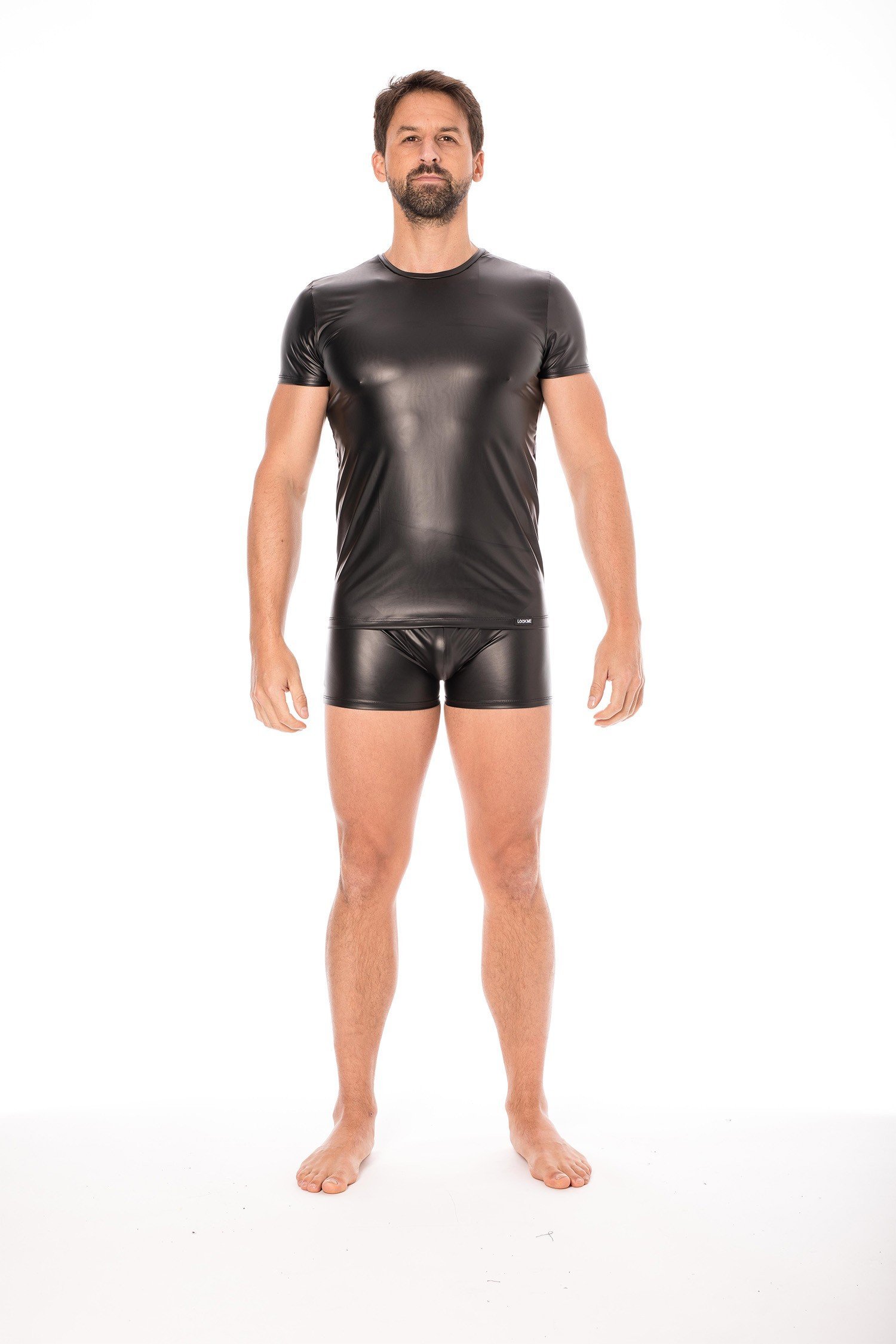 Tee-shirt sexy homme en simili cuir noir
