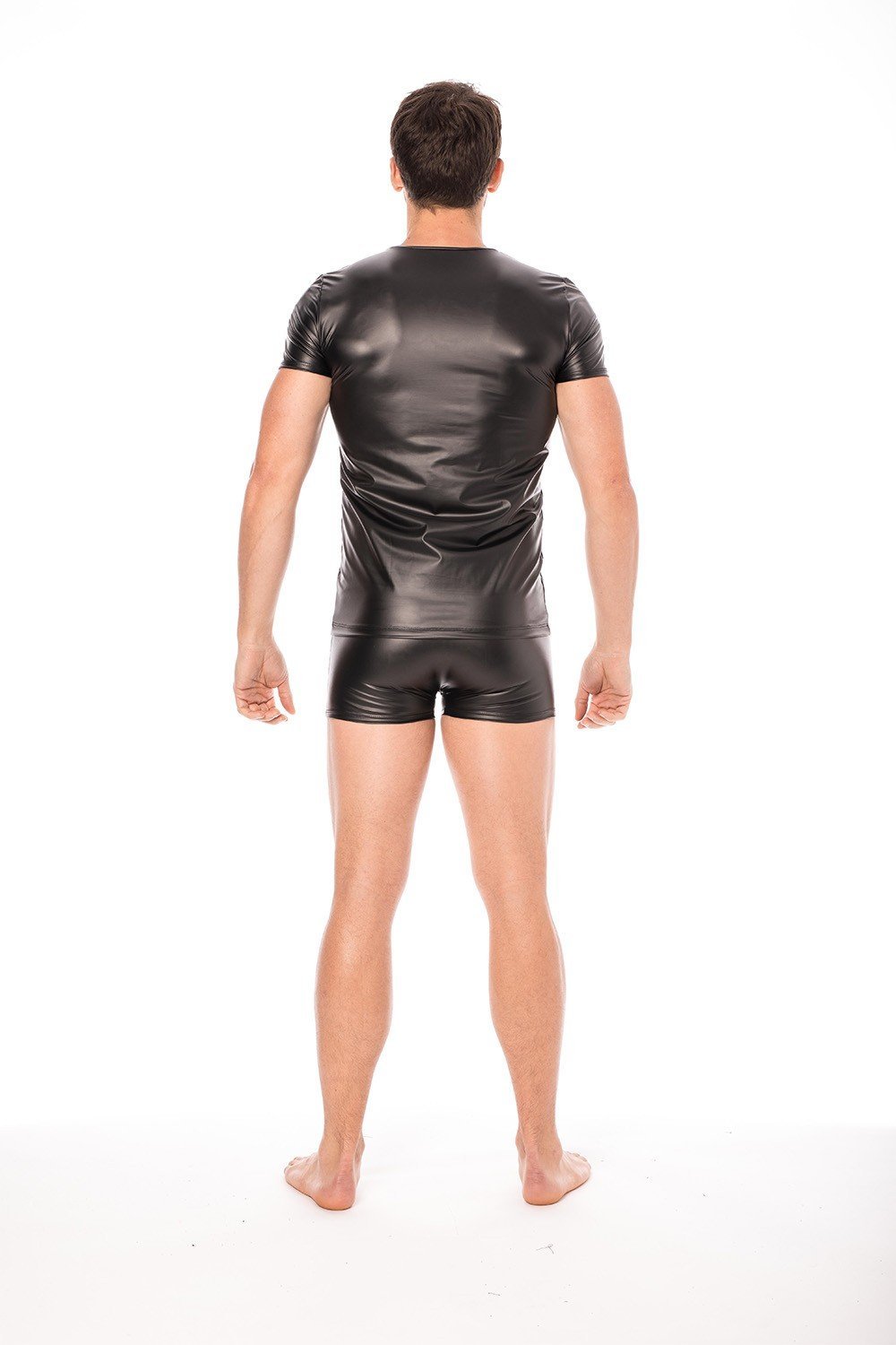 Tee-shirt sexy homme en simili cuir noir