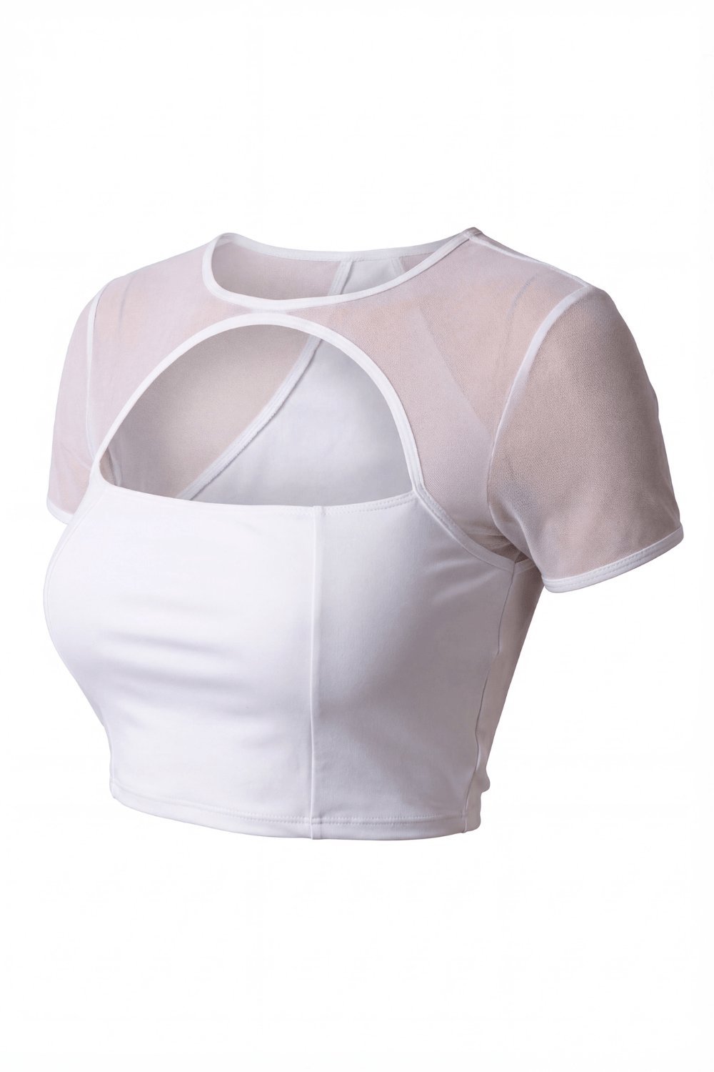 Top court blanc échancré résille aux épaules – Be Lily