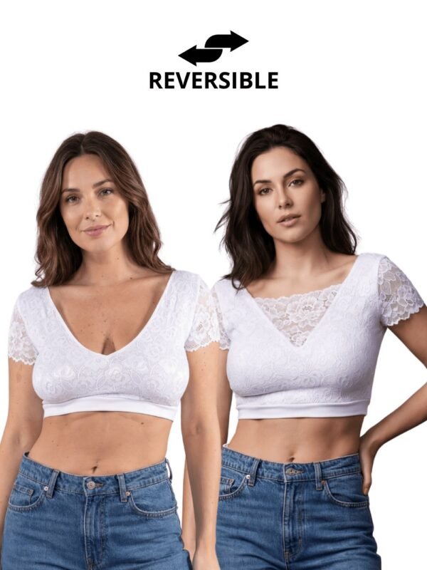 Top court blanc réversible col dentelle – Be Lily