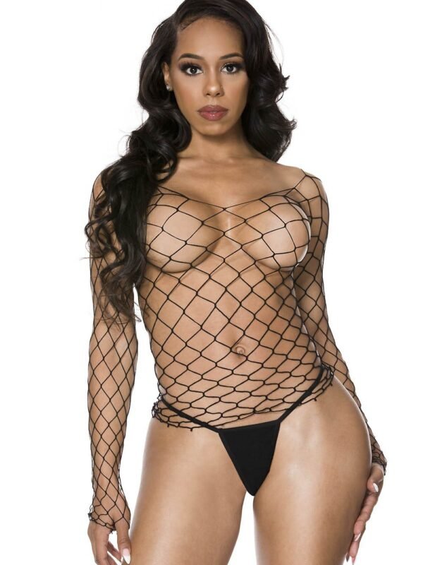 Top noir grosse maille à manches longues – Music Legs