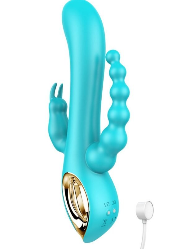 Vibromasseur rabbit avec chapelet vibrant bleu