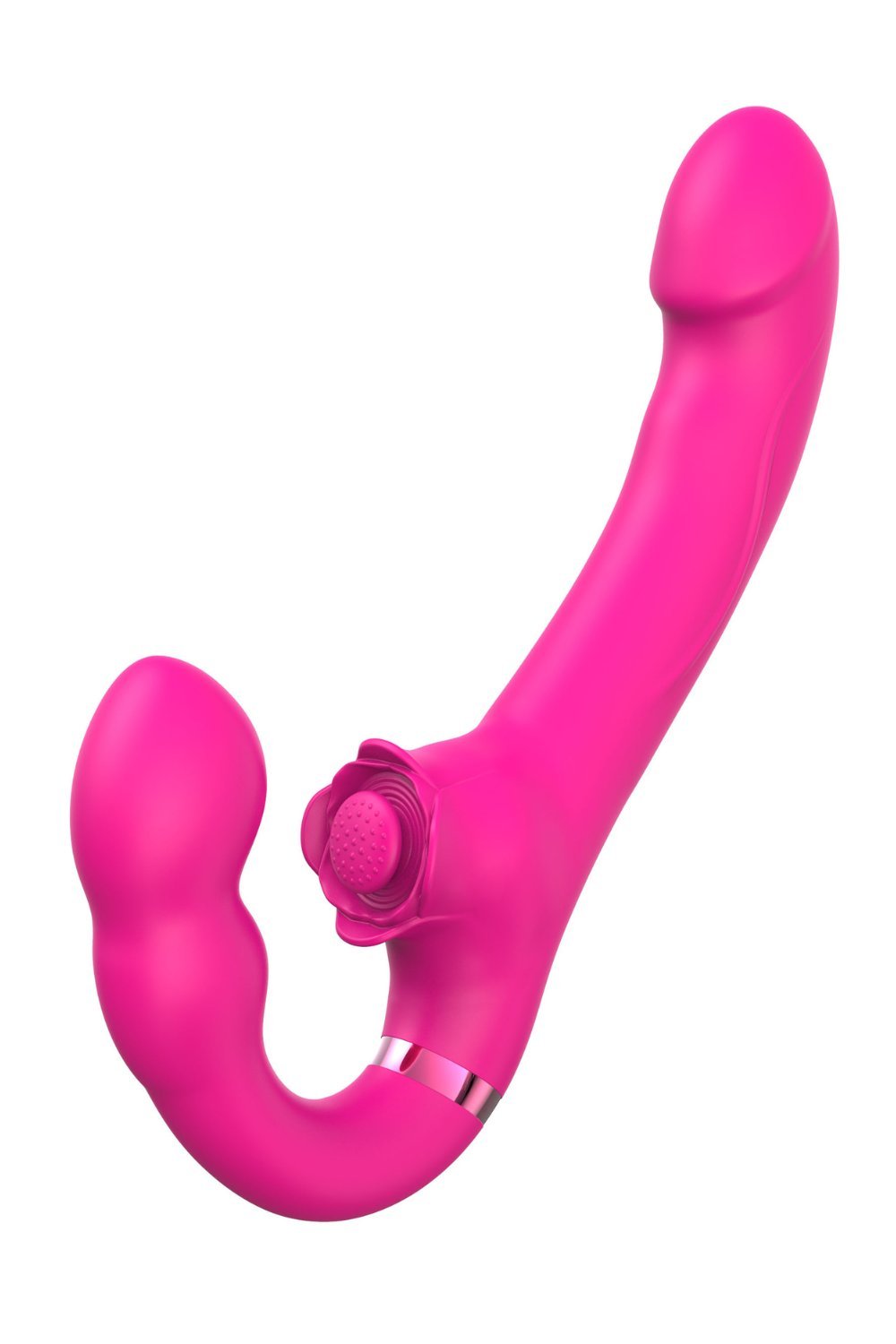 Vibromasseur strap-on triple stimulation rose