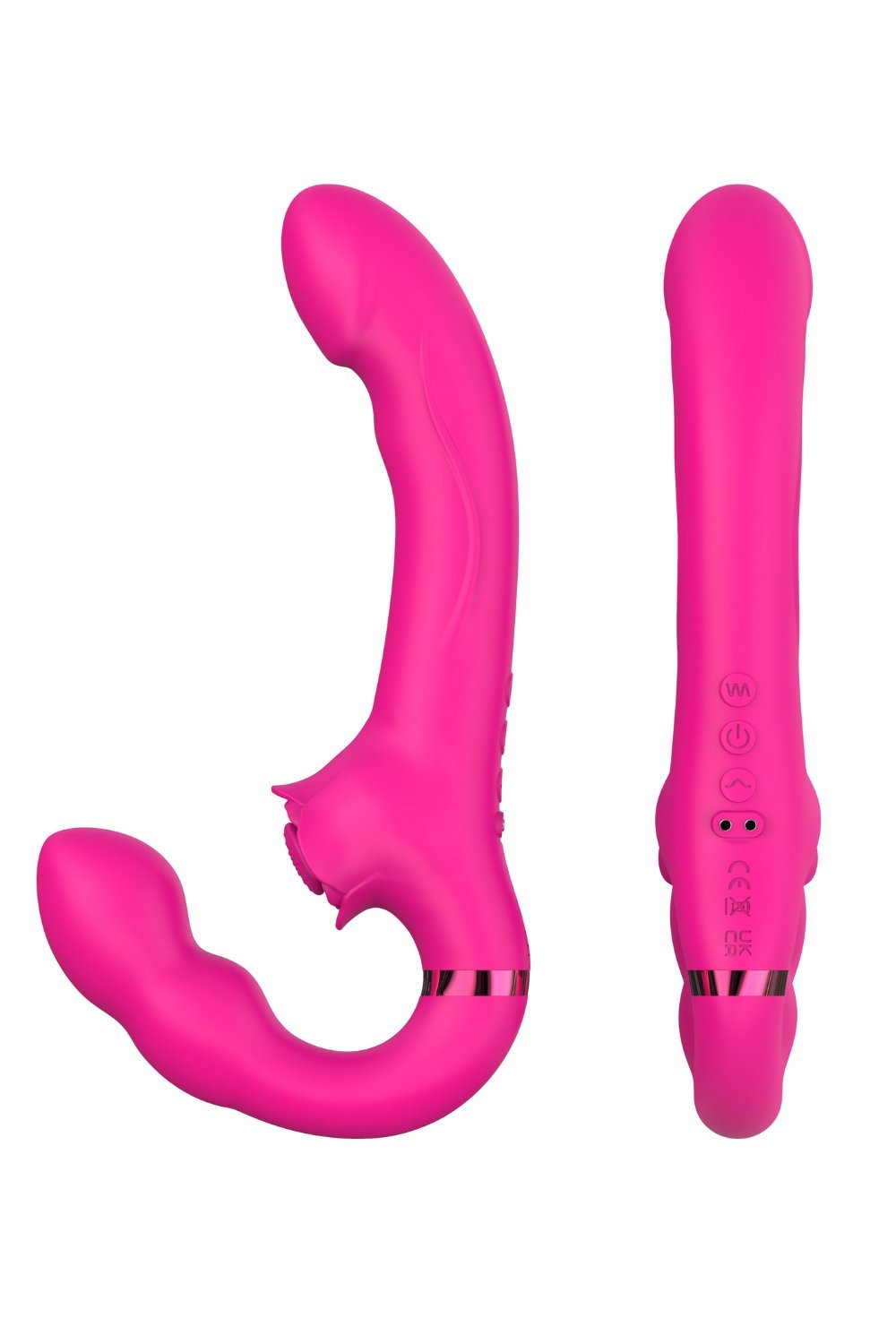 Vibromasseur strap-on triple stimulation rose