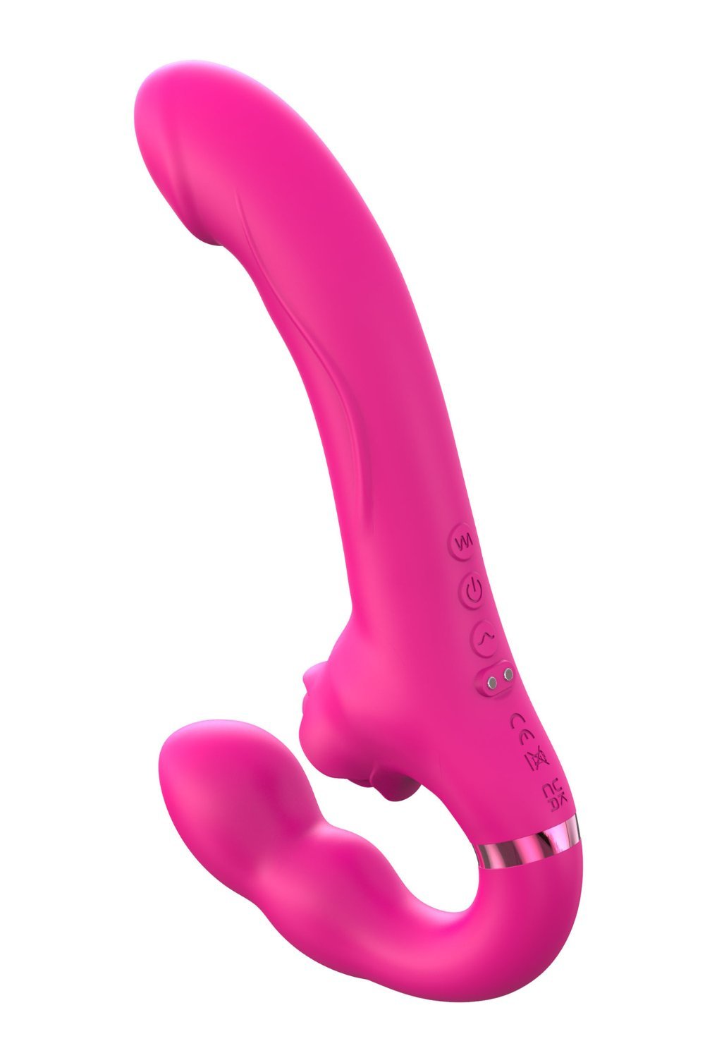 Vibromasseur strap-on triple stimulation rose